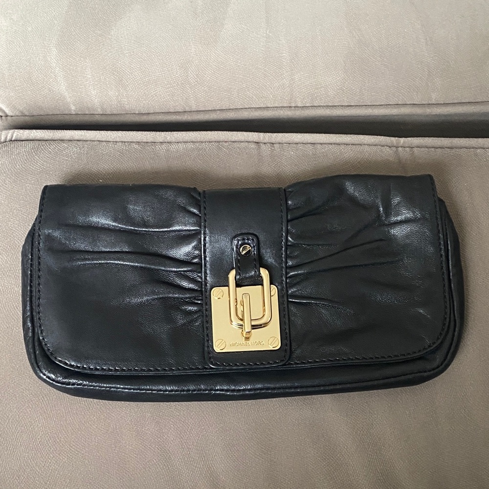 Michael Kors Black Clutch with Gold Accent